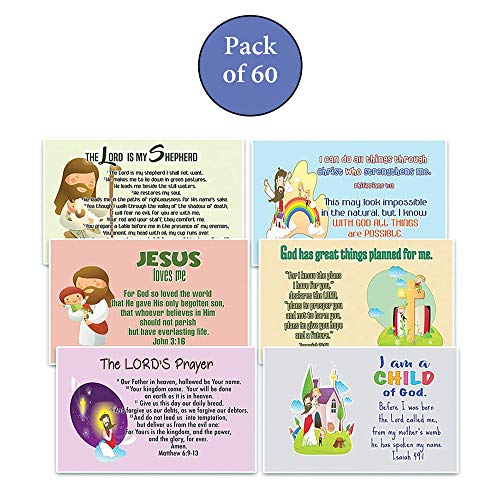 NewEights Christian Postcards Cards for Kids (60 Pack) - With encouraging bible messages - Great stocking stuffers for postcard collectors, Postcrossing, scrapbooking, gifts, invitations