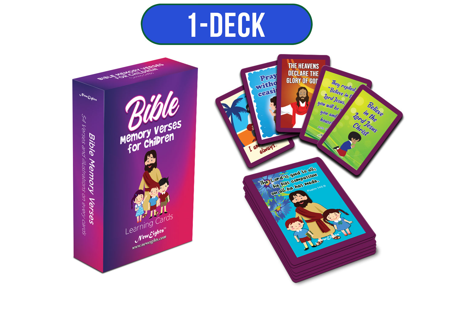 NewEights 54 Bible Memory Verses (NIV) for Children Cards (1-Deck) - Educational Tools for Children