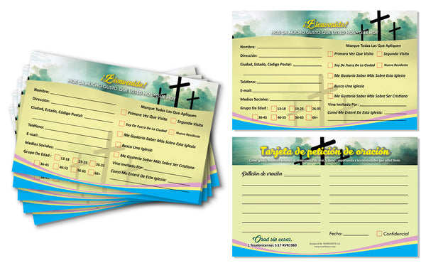 Spanish Church Visitor Card and Prayer Request Card Set B