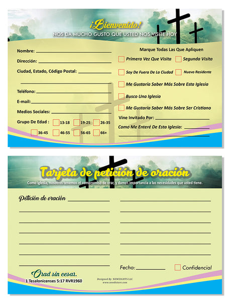 Spanish Church Visitor Card and Prayer Request Card Set B