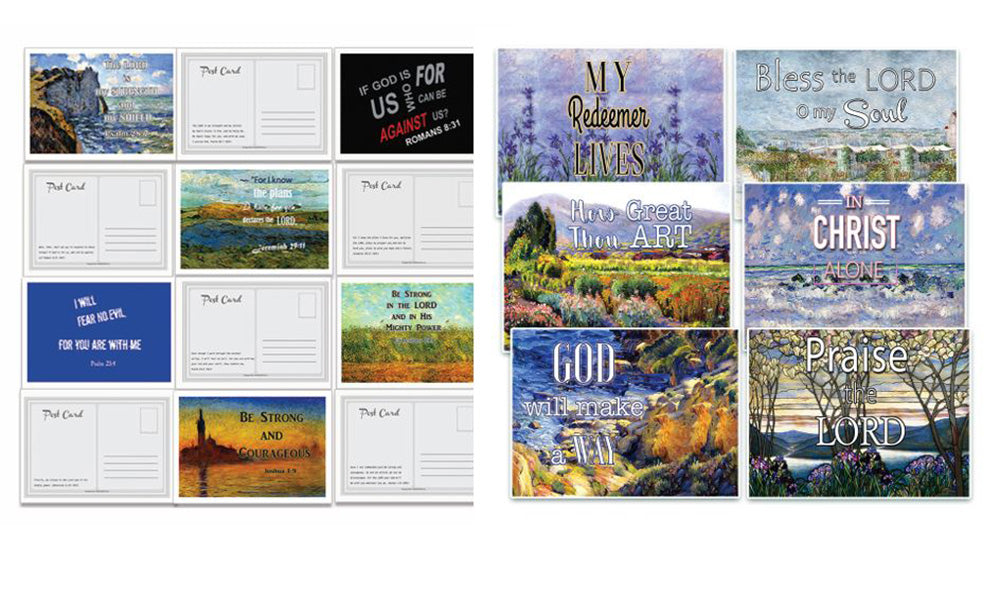 Assorted Christian Postcards Series 1- NEPC1007 x 5 sets & NEPC1005 X 5 sets (60-Pack) - Multiple Encouraging Postcards