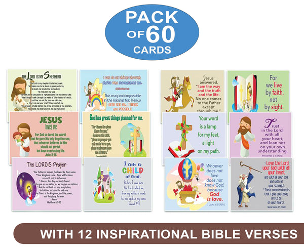 Assorted Christian Kids Postcards Series 1 - NEPC1011 x 5 pcs & NEPC1021 X 5 pcs (60-Pack) - Multiple Encouraging Postcards