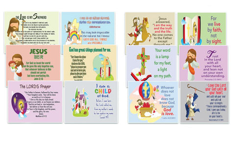 Assorted Christian Kids Postcards Series 1 - NEPC1011 x 5 pcs & NEPC1021 X 5 pcs (60-Pack) - Multiple Encouraging Postcards