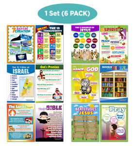 NewEights Christian Bible Educational Learning Posters for Kids (6-Pack) – Cool Educational Charts
