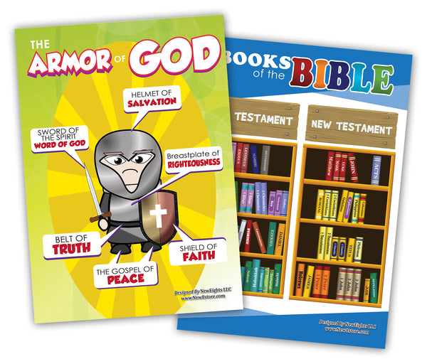 NewEights Christian Bible Educational Learning Posters for Kids (24-Pack) – Unique Teaching Aid