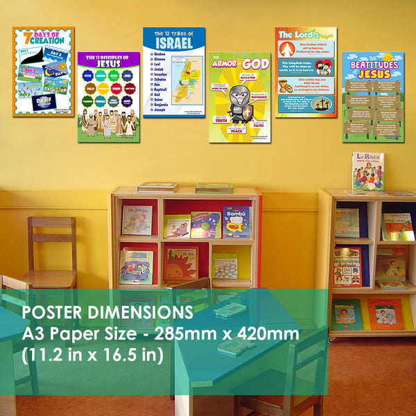 Christian Bible Educational Learning Posters for Kids (18-PACK)