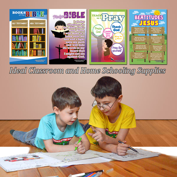 NewEights Christian Bible Educational Learning Posters for Kids (24-Pack) – Unique Teaching Aid