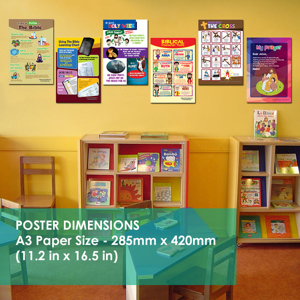 NewEights Bible Knowledge Series 1 Learning Posters (24-Pack) â€“ Bible Poster for Boys Girls Kids