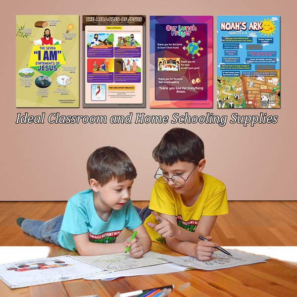 NewEights Bible Knowledge Series 1 Learning Posters (24-Pack) â€“ Bible Poster for Boys Girls Kids