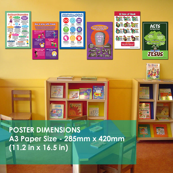 NewEights Bible Knowledge Series 5 Learning Posters (24-Pack) â€“ Bulk Pack Quality Teaching Tool