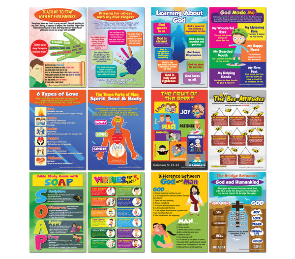 NewEights Bible Knowledge Series 7 Learning Posters (12-Pack) â€“ Home Class Savers Pack Teaching Set