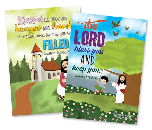Christian God's Blessings Posters (24-Pack) - A3 Size - Church Memory Verse Sunday School Rewards - Christian Stocking Stuffers Birthday Party - Classroom Decoration Motivational Encouragement Gifts