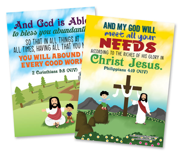 Christian God's Blessings Posters (24-Pack) - A3 Size - Church Memory Verse Sunday School Rewards - Christian Stocking Stuffers Birthday Party - Classroom Decoration Motivational Encouragement Gifts