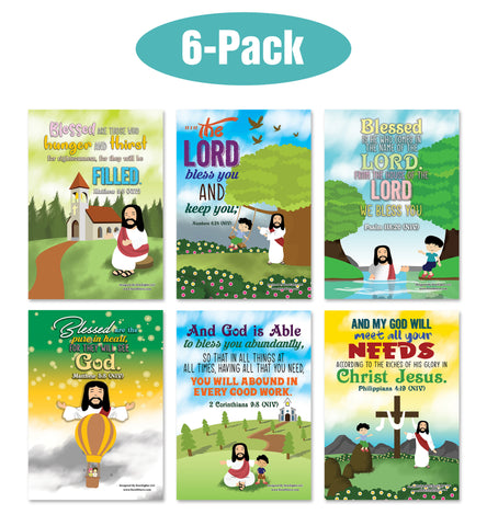 Christian God's Blessings Posters (6-Pack) - Encouraging Bible Verses Poster for Men Women Teens - A3 Size - Renewed in God's Blessing Poster Reading Wall Decor Sunday School Church Decor