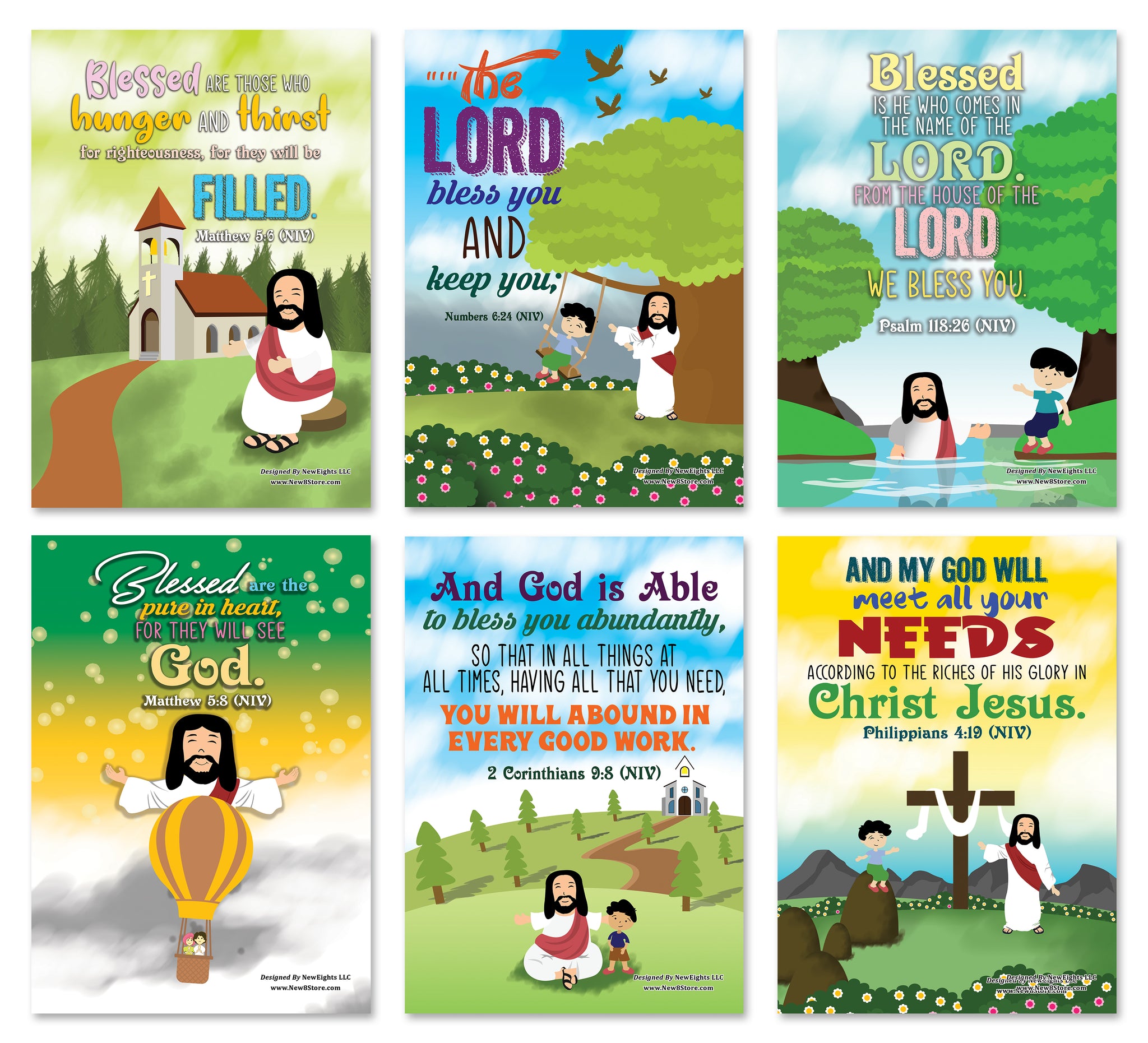 Christian God's Blessings Posters (24-Pack) - A3 Size - Church Memory Verse Sunday School Rewards - Christian Stocking Stuffers Birthday Party - Classroom Decoration Motivational Encouragement Gifts