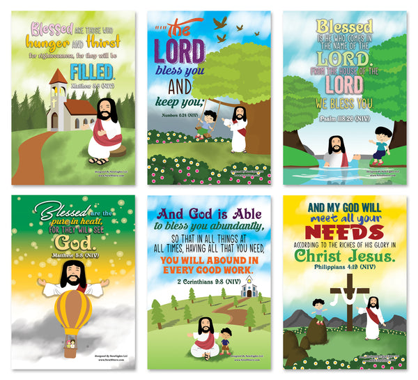 Christian God's Blessings Posters (6-Pack) - Encouraging Bible Verses Poster for Men Women Teens - A3 Size - Renewed in God's Blessing Poster Reading Wall Decor Sunday School Church Decor