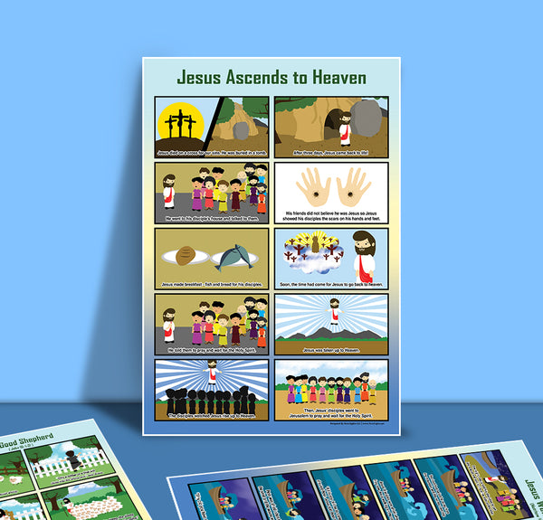 NewEights Bible Story Series 3 (Jesus Series) Educational Learning Posters (24-Pack) - Church Memory Verse Sunday School Rewards - Christian Stocking Stuffers Birthday Party Favors Assorted Bulk Pack