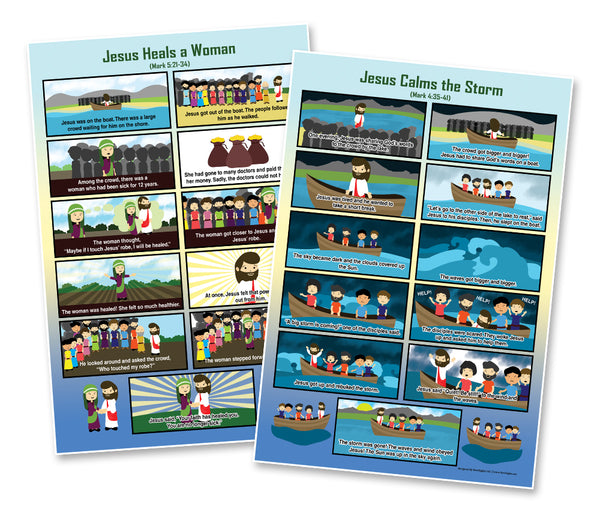 NewEights Bible Story Series 3 (Jesus Series) Educational Learning Posters (6-Pack) - Encouraging Bible Verses Poster for Men Women Teens - A3 Size - Renewed in God's Blessing Poster Wall Decor Sunday School Church