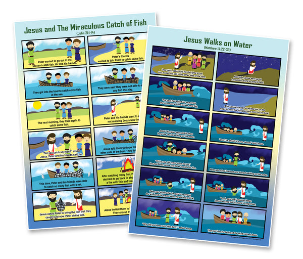 NewEights Bible Story Series 3 (Jesus Series) Educational Learning Posters (6-Pack) - Encouraging Bible Verses Poster for Men Women Teens - A3 Size - Renewed in God's Blessing Poster Wall Decor Sunday School Church
