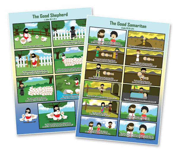 NewEights Bible Story Series 3 (Jesus Series) Educational Learning Posters (6-Pack) - Encouraging Bible Verses Poster for Men Women Teens - A3 Size - Renewed in God's Blessing Poster Wall Decor Sunday School Church