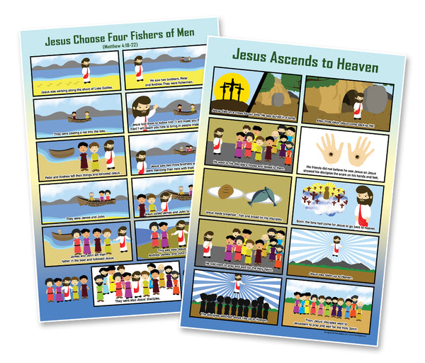 NewEights Bible Story Series 3 (Jesus Series) Educational Learning Posters (6-Pack) - Encouraging Bible Verses Poster for Men Women Teens - A3 Size - Renewed in God's Blessing Poster Wall Decor Sunday School Church