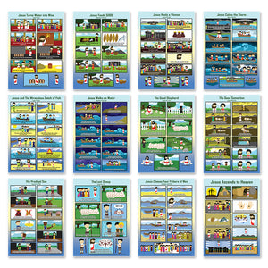 NewEights Bible Story Series 3 (Jesus Series) Educational Learning Posters (6-Pack) - Encouraging Bible Verses Poster for Men Women Teens - A3 Size - Renewed in God's Blessing Poster Wall Decor Sunday School Church