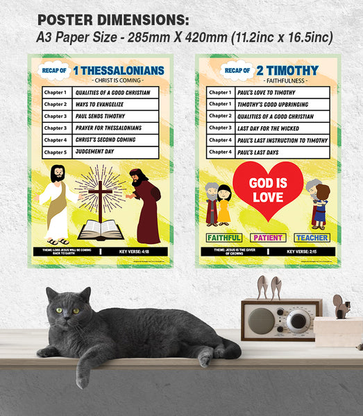 Bible Knowledge on New Testament Series 2 Children Educational Learning Posters (12-Pack) - Stocking Stuffers for Boys Girls - Children Ministry Bible Study Church Supplies Teacher Classroom