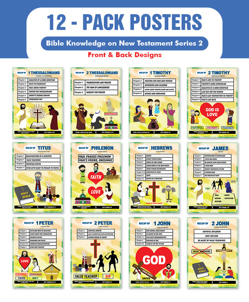 Bible Knowledge on New Testament Series 2 Children Educational Learning Posters (12-Pack) - Stocking Stuffers for Boys Girls - Children Ministry Bible Study Church Supplies Teacher Classroom