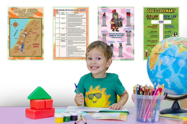 Bible Knowledge on New Testament Series 3 Children Educational Learning Posters (12-Pack) - Stocking Stuffers for Boys Girls - Children Ministry Bible Study Church Supplies Teacher Classroom