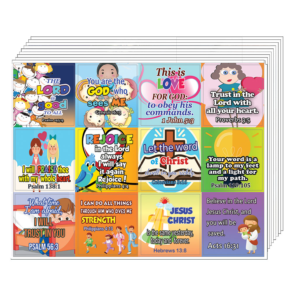 Short Bible Verses Stickers for Kids (20-Sheet)
