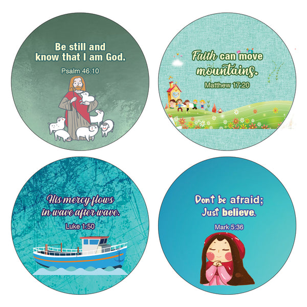 Religious Stickers for Kids (16 Round Shape) (20 Sheets) - Motivational Stickers