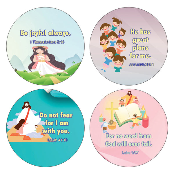 Religious Stickers for Kids (16 Round Shape) (20 Sheets) - Motivational Stickers