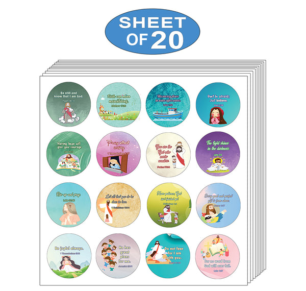 Religious Stickers for Kids (16 Round Shape) (20 Sheets) - Motivational Stickers