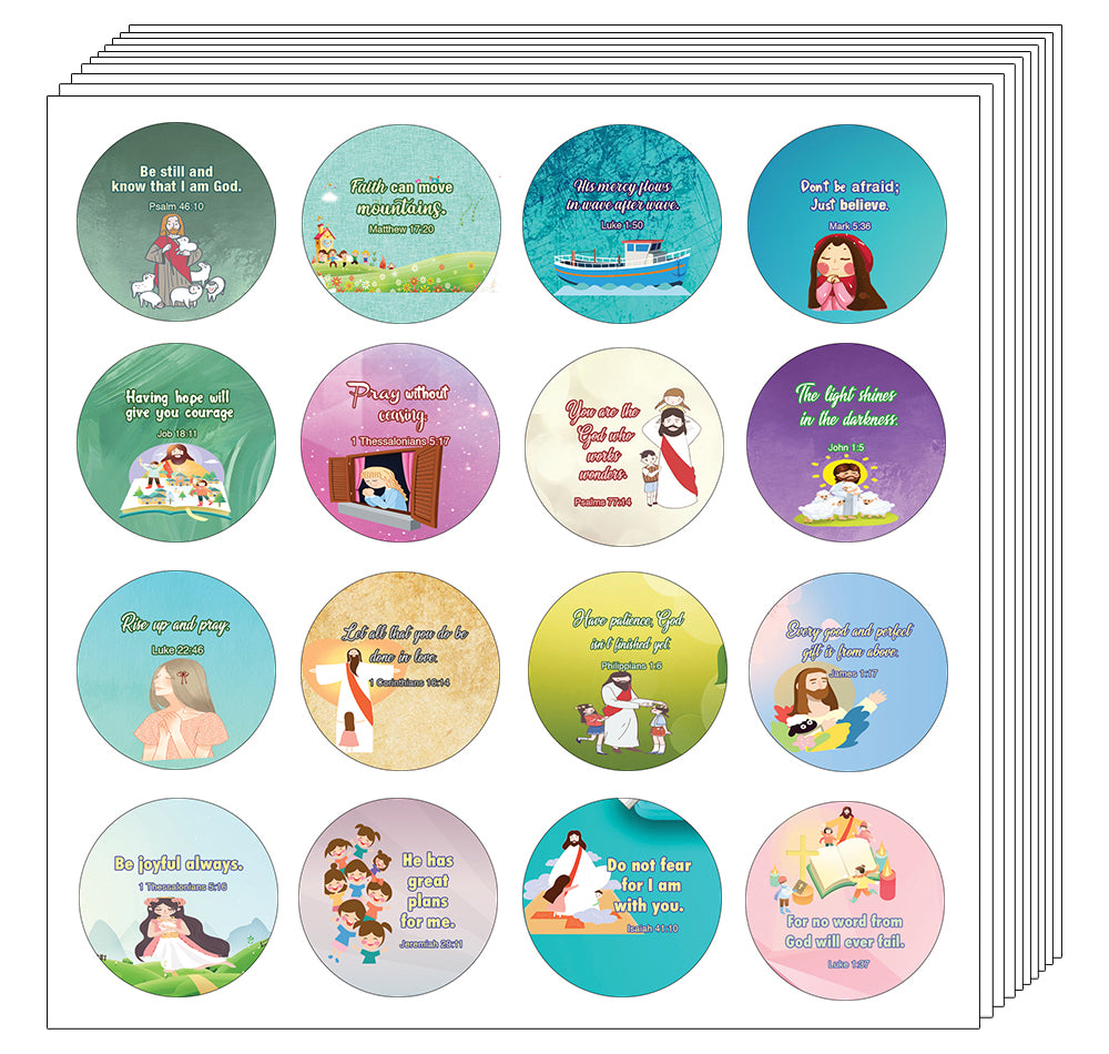Religious Stickers for Kids (16 Round Shape) (20 Sheets) - Motivational Stickers