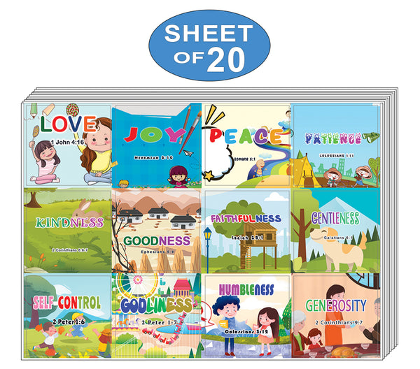 NewEights Christian Learning For Kids: Developing Character Stickers (20-Sheets) - Motivational Resources For Boys And Girls - VBS Sunday School Materials Giveaways