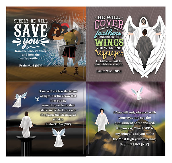 Psalm 91 Stickers (5-Sheet) - VBS Sunday School Easter Baptism Thanksgiving Christmas Rewards Encouragement Gift