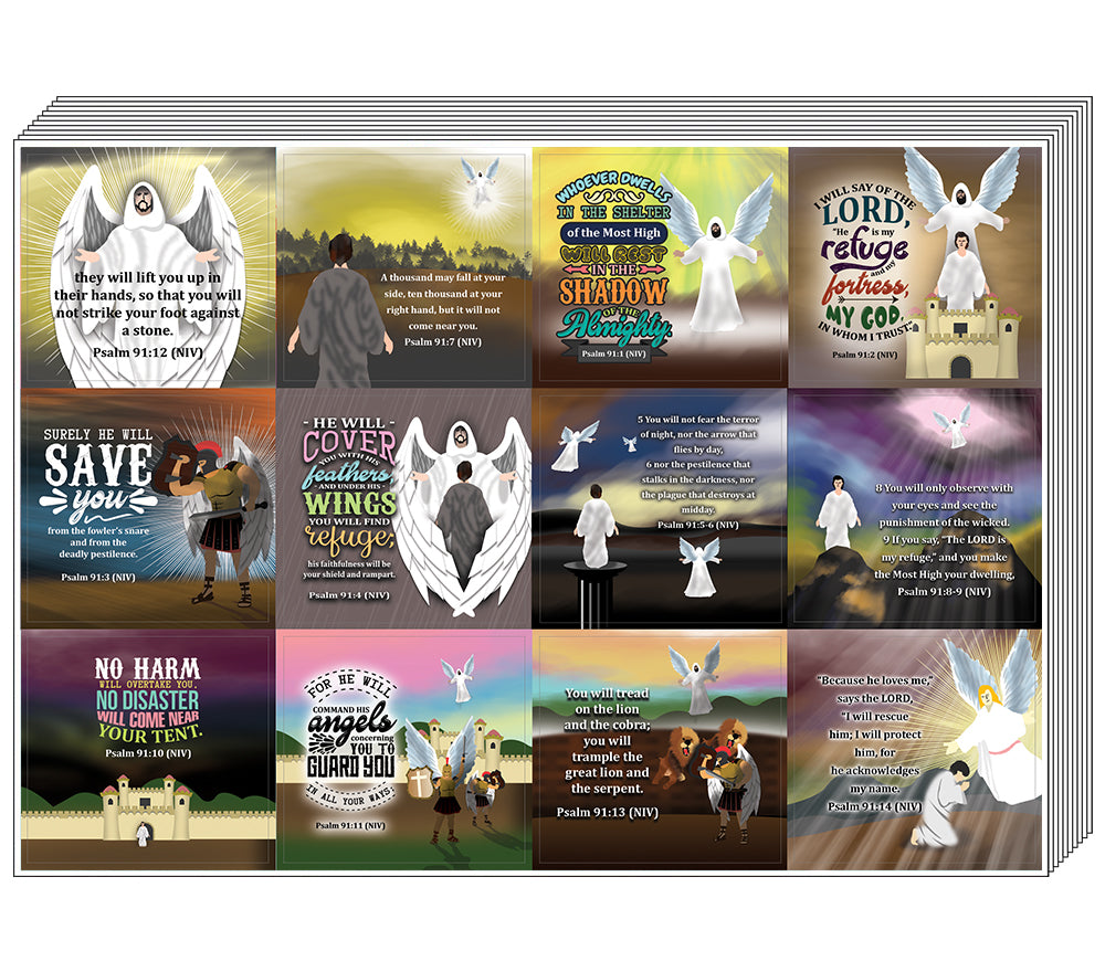 Psalm 91 Stickers (10-Sheet) - Stocking Stuffers for Boys Girls - Children Ministry Bible Study Church Supplies Teacher Classroom Incentives Gift