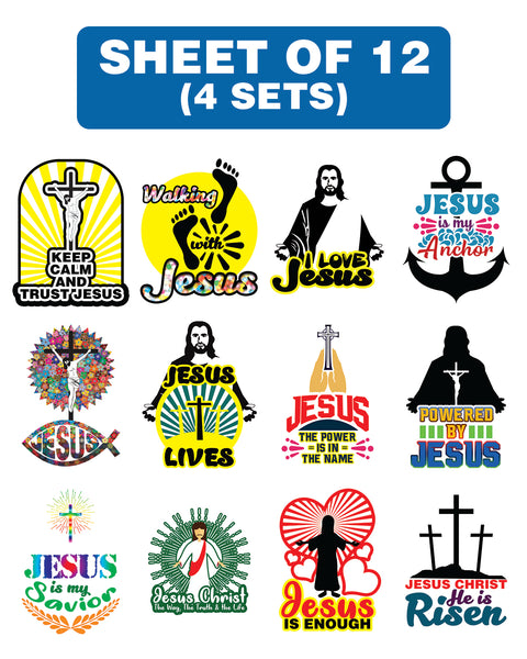 Jesus Stickers for Kids - 48 pcs Stickers (4 Sets X 3 Sheets each set)