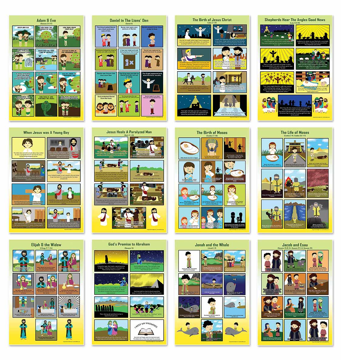 Bible Story Series 1 Educational Learning Posters (6-Pack)