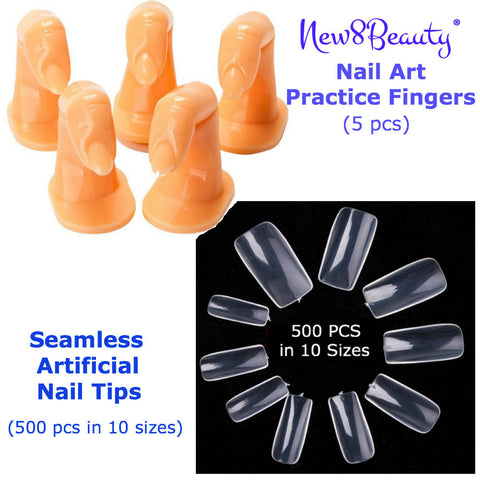 New8Beauty Fake Nail Tips and Practice Fingers