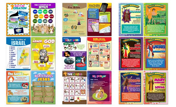 Christian Bible Educational Learning Posters for Kids (18-PACK)