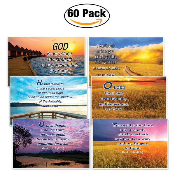 Christian Inspirational Postcards - Psalms KJV Postcards (60-Pack) - Postcrossing Birthday Church Stocking Stuffers for Men Women Teens Kids