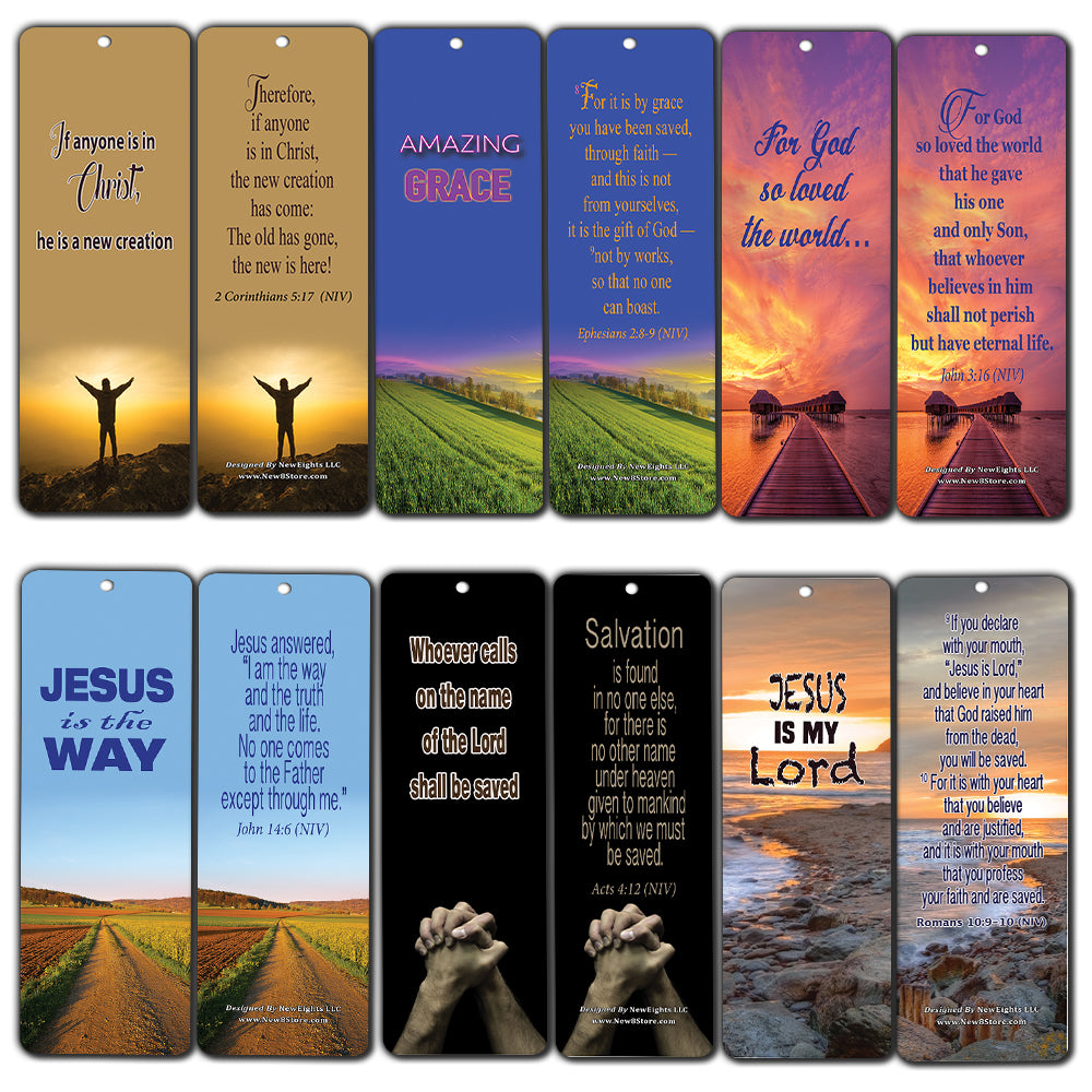Christian Salvation Religious Scriptures Boomarks Cards (12-Pack)- 2 Corinthians 5:17 Ephesians 2:8-9 - Stocking Stuffers for Evangelism Baptism Church Supplies Easter Thanksgiving Christmas Ministry