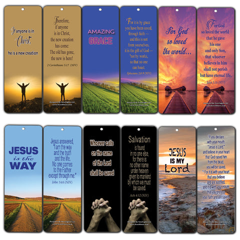 Christian Salvation Religious Scriptures Boomarks Cards (12-Pack)- 2 Corinthians 5:17 Ephesians 2:8-9 - Stocking Stuffers for Evangelism Baptism Church Supplies Easter Thanksgiving Christmas Ministry