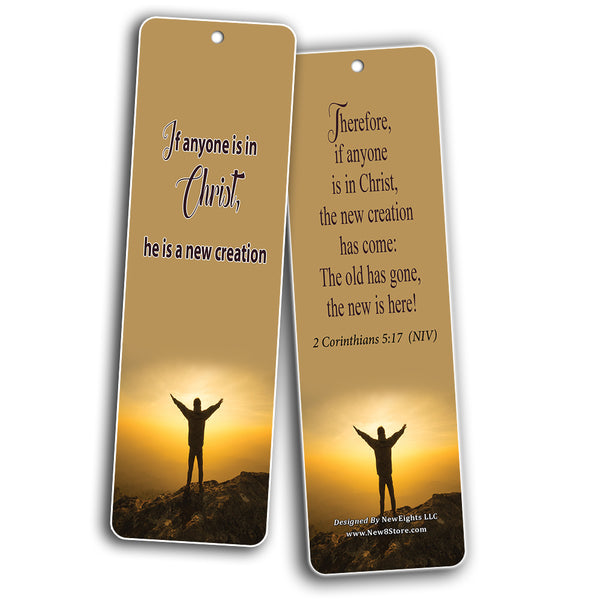 Christian Salvation Religious Scriptures Boomarks Cards (12-Pack)- 2 Corinthians 5:17 Ephesians 2:8-9 - Stocking Stuffers for Evangelism Baptism Church Supplies Easter Thanksgiving Christmas Ministry
