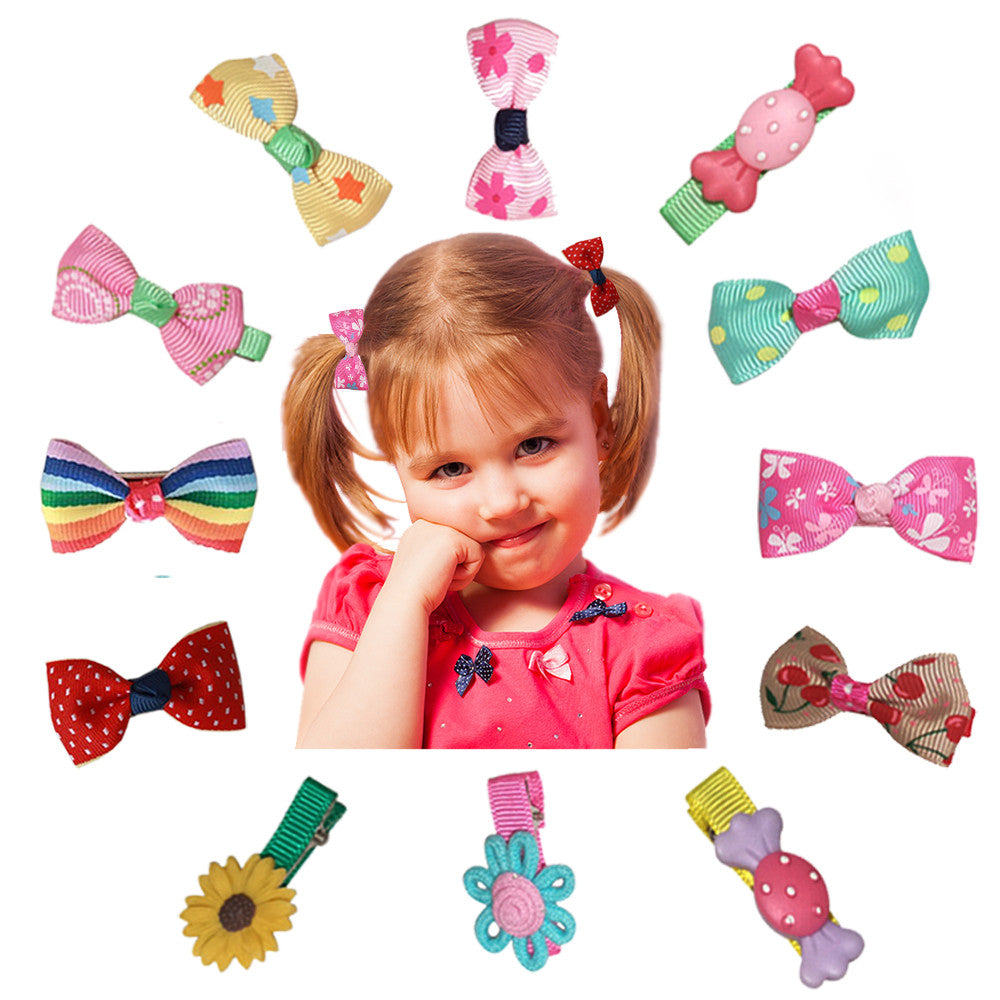 Charis Kid Baby and Toddler Hair Clips Barrettes Ribbon Bows Cute Colorful Pink Design