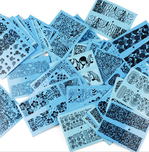 New8Beauty Nail Art Stickers Decals Series 12A (72-Pack) - Blue Base Black Pattern Lace