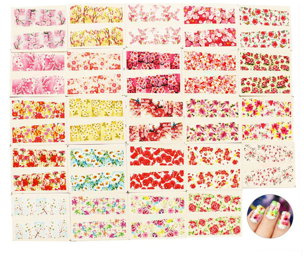 New8Beauty Nail Art Stickers Decals Series 18A (24-Pack) - Red Pink Flowers