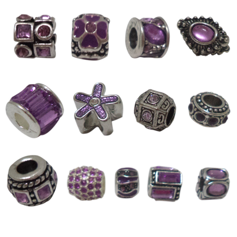 Romantic Purple Rhinestones N8 European Style Beads Charms for Bracelet Necklace Fit Pandora